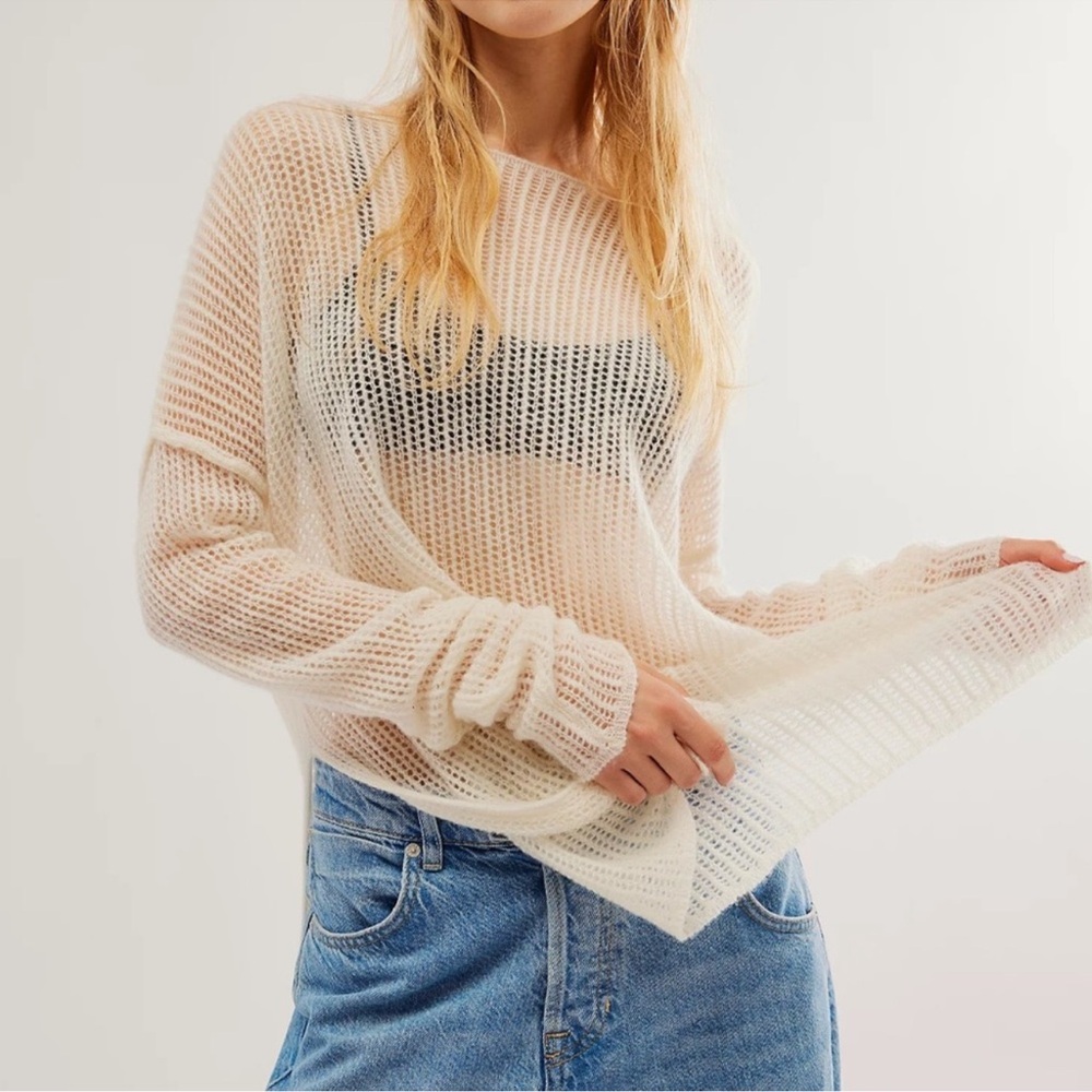 Free People Cream Sheer Sweater